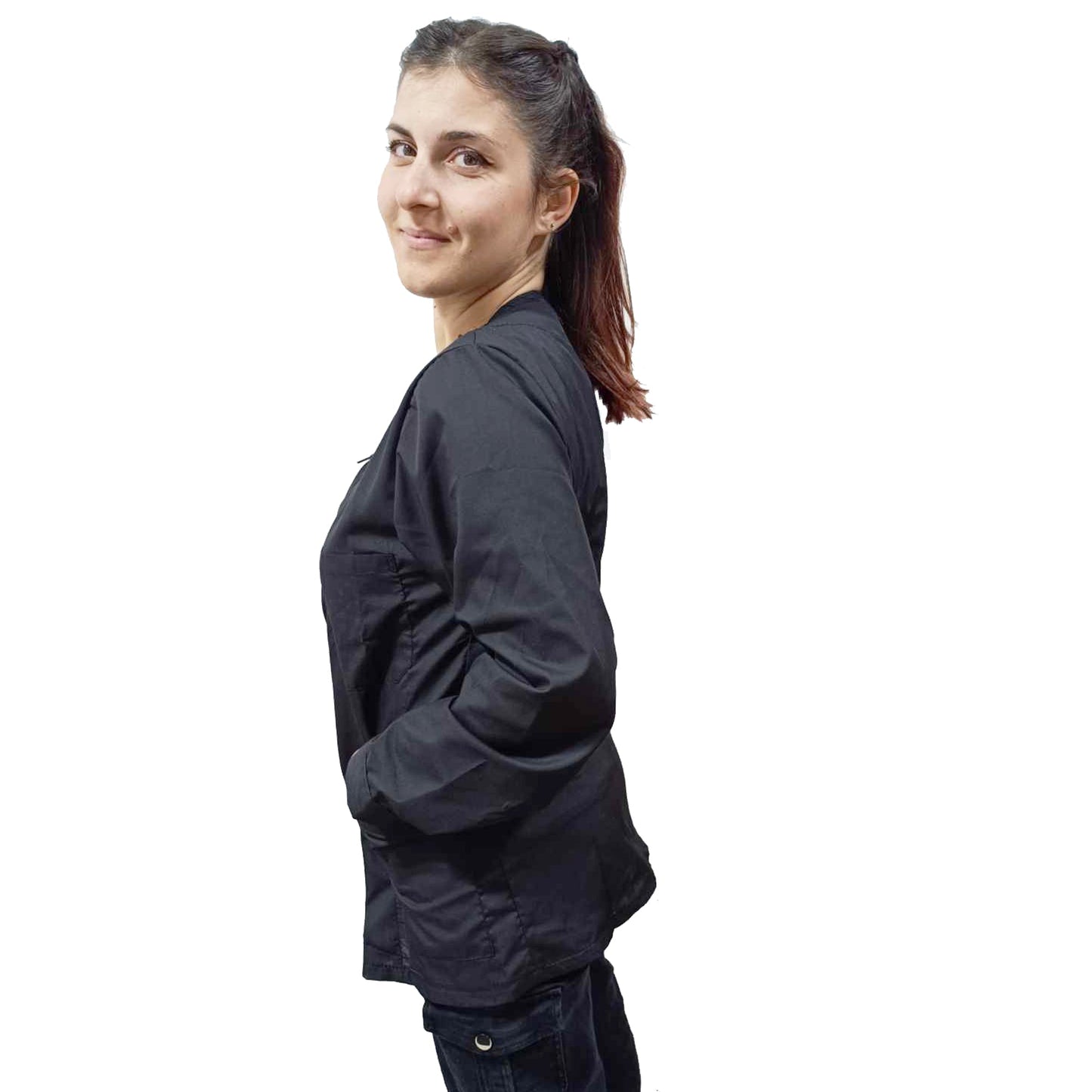 camice da lavoro donna,Casacca con zip nero ML cod: 10224