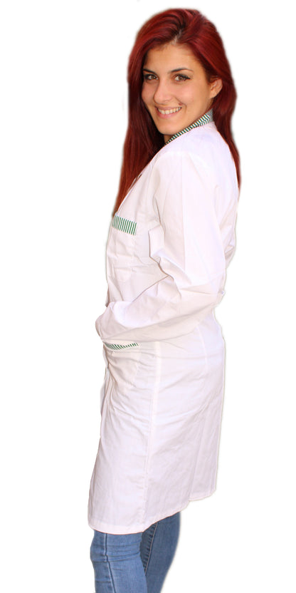 Camice da lavoro donna,lungo inserto verde,cod:7631