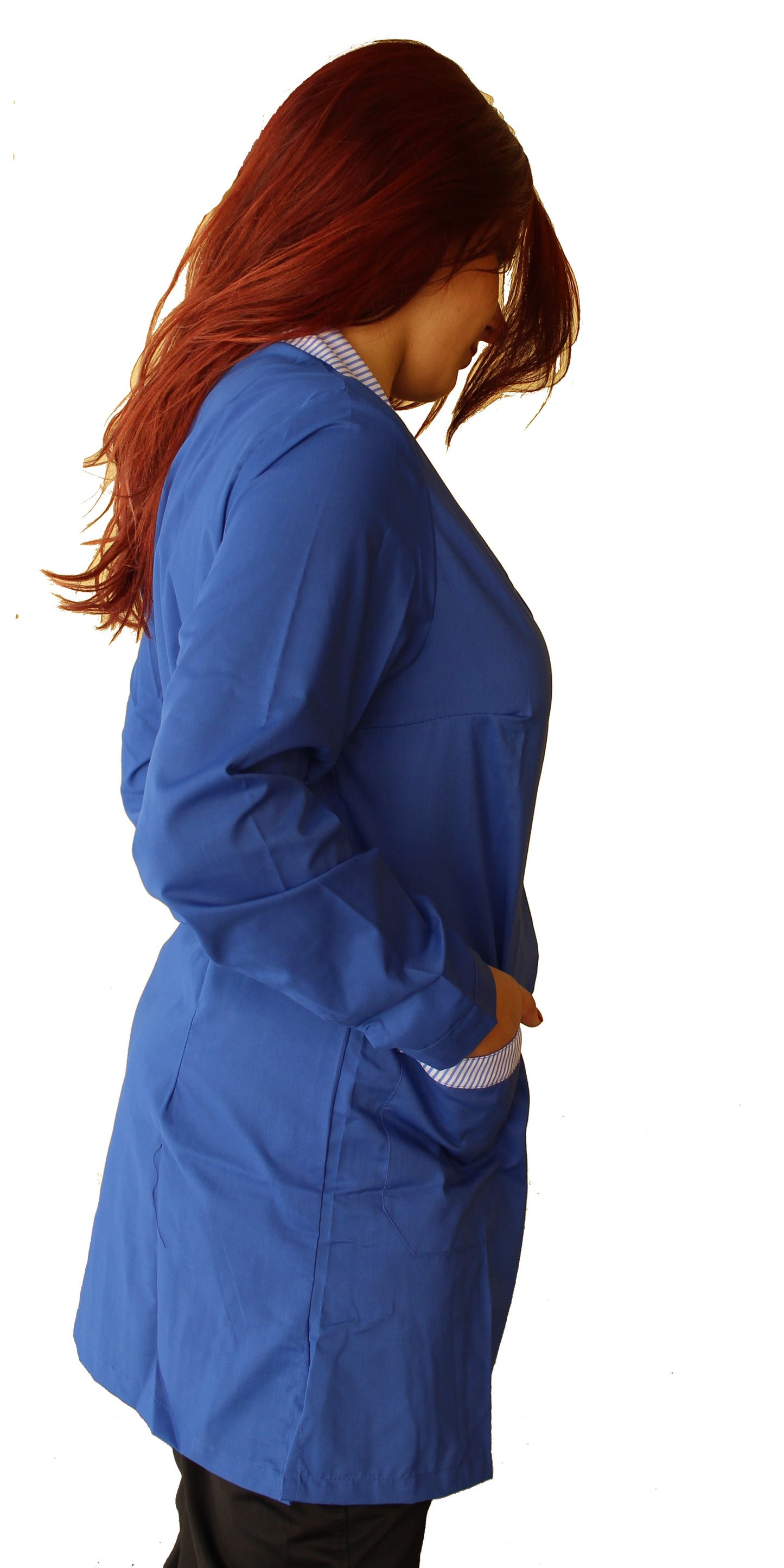 camice da lavoro,casacca donna corto ml "blu royal" con profilo cod: 6923