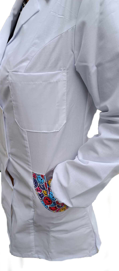 Camice da lavoro donna,casacca slim, "bianco inserto smile" cod: 1313