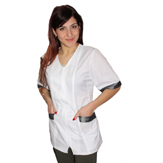 Camice da lavoro,casacca zip bianco MM con inserto nero Cod: 2707