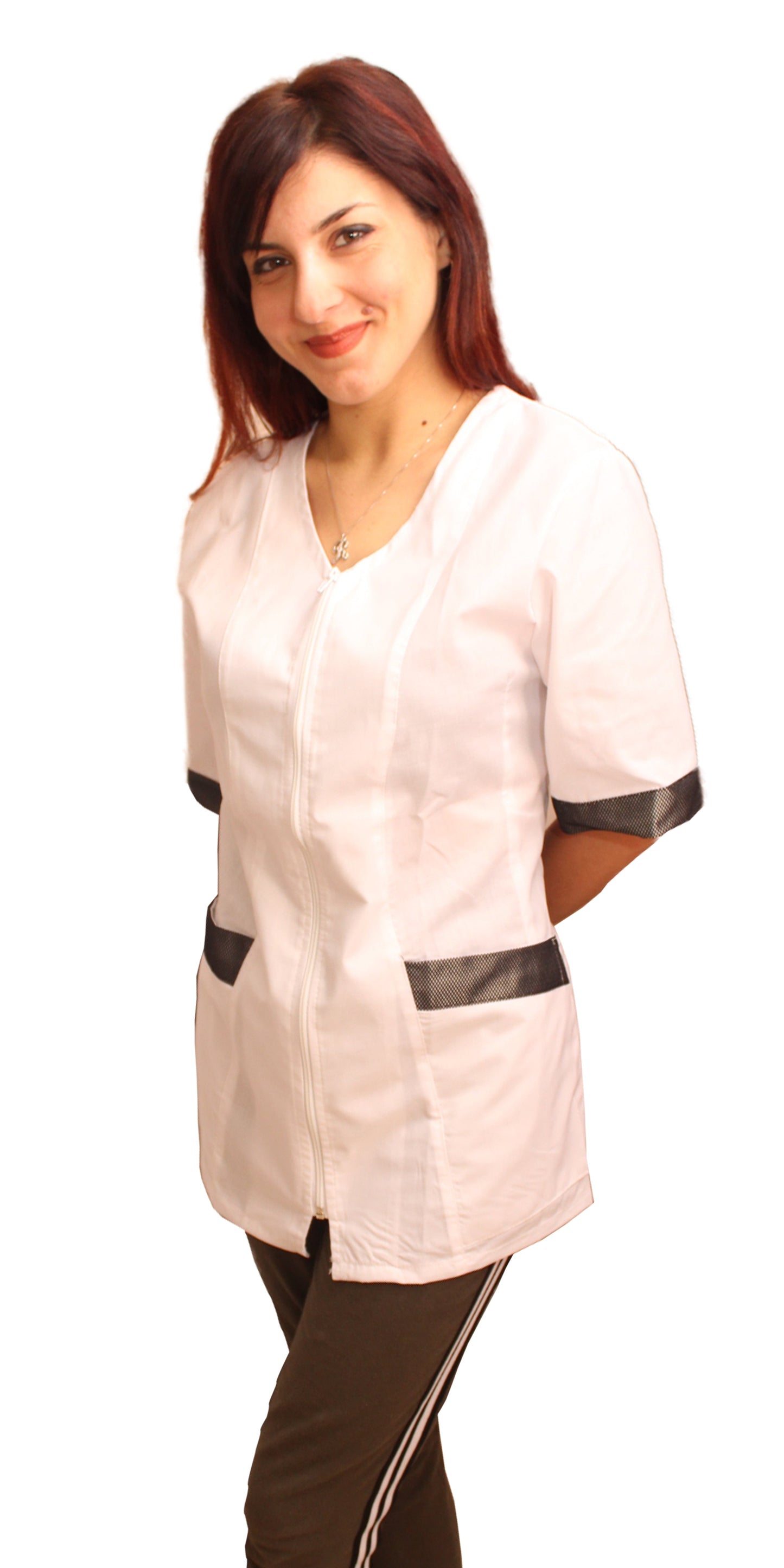 Camice da lavoro,casacca zip bianco MM con inserto nero Cod: 2707