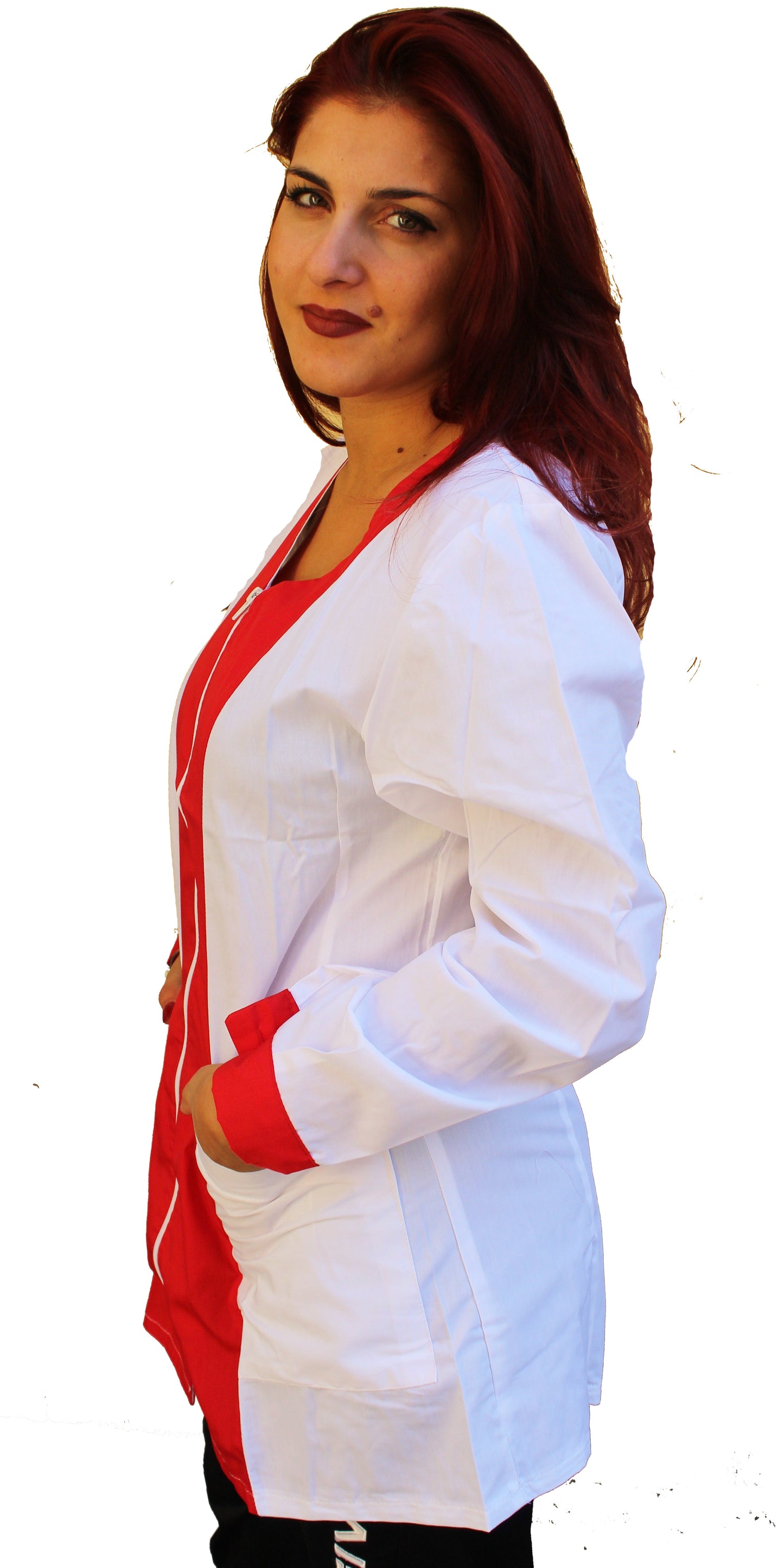 Casacca,camice da lavoro con zip, manica lunga bicolore "rosso" Cod:2206