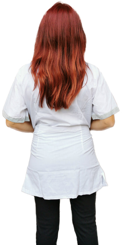 camice da lavoro,casacca donna bianco profilo verde MM corto cod: 7241