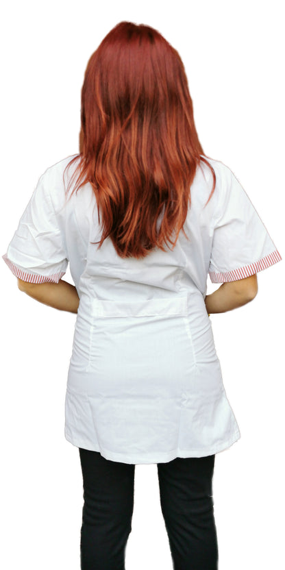 Casacca,camice da lavoro, bianco profilo rosso MM corto cod: 121019