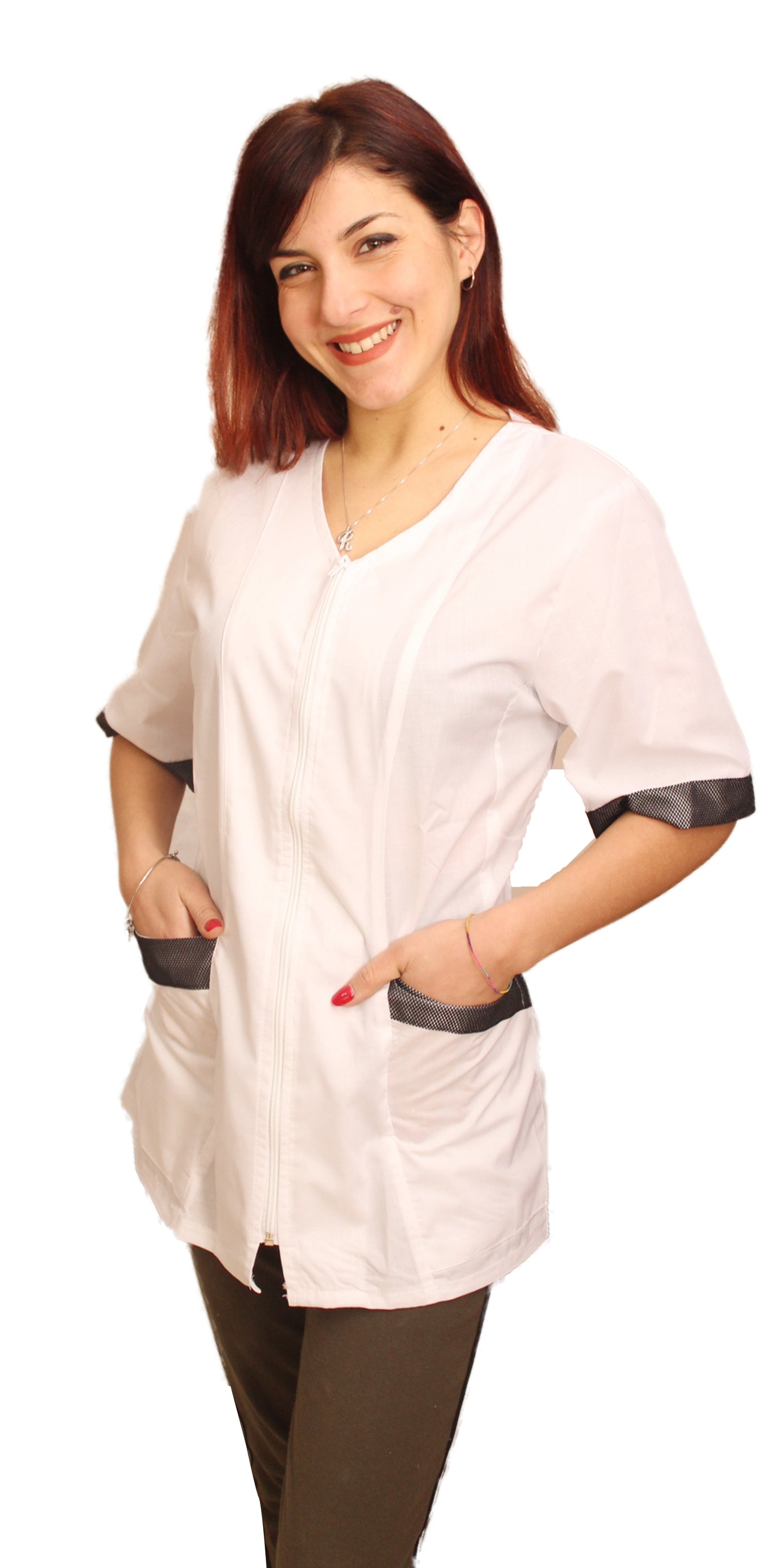 Camice da lavoro,casacca zip bianco MM con inserto nero Cod: 2707