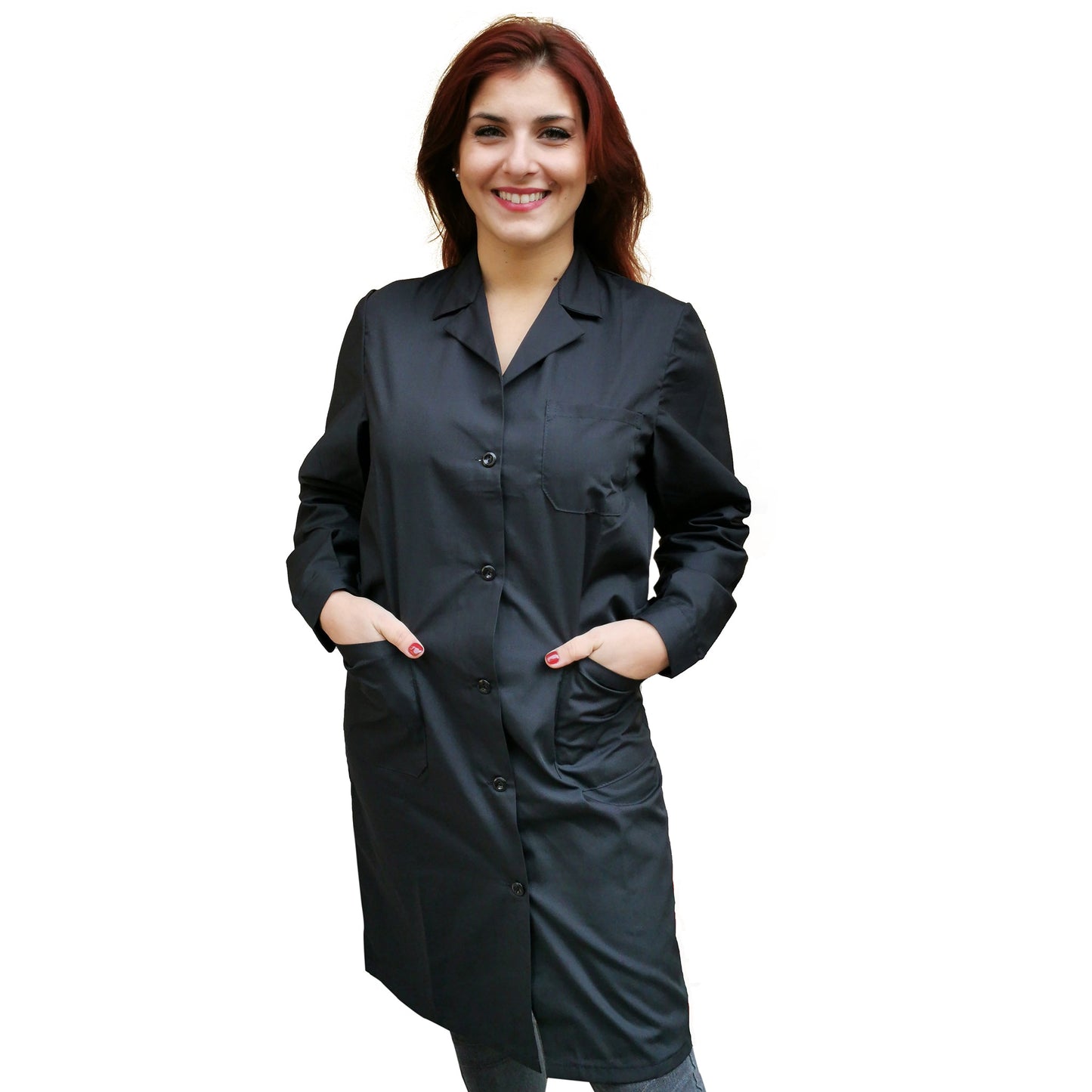 camice da lavoro donna,classico misto cotone no-stiro"nero" cod: 200521