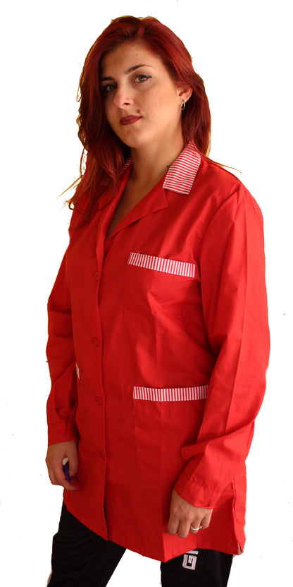 Camice da lavoro,casacca donna rosso con profilo ML cod:7562