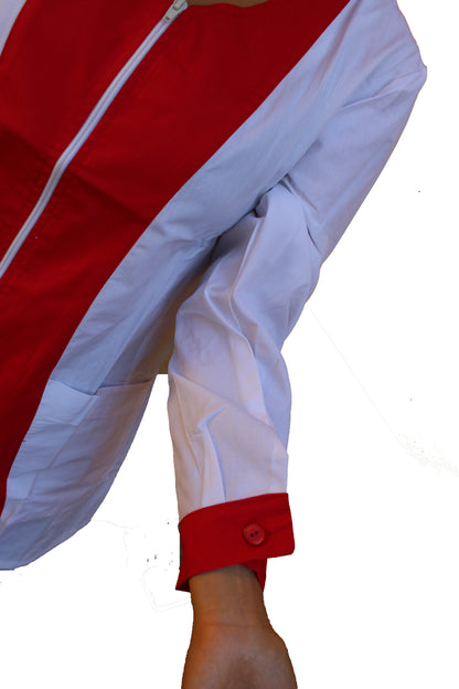 Casacca,camice da lavoro con zip, manica lunga bicolore "rosso" Cod:2206