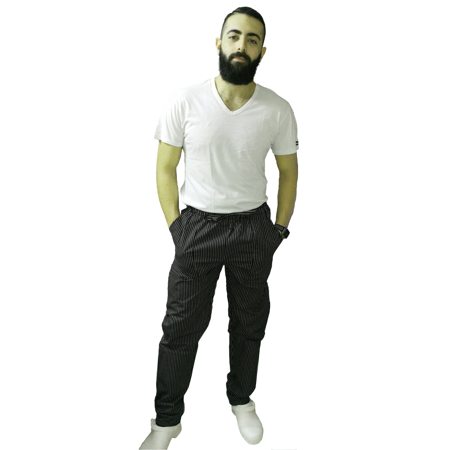 Pantalone da lavoro,per cuoco, slim "nero gessato" cod:2312