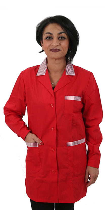 Camice da lavoro,casacca donna rosso con profilo ML cod:7562