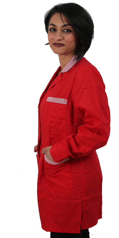 Camice da lavoro,casacca donna rosso con profilo ML cod:7562