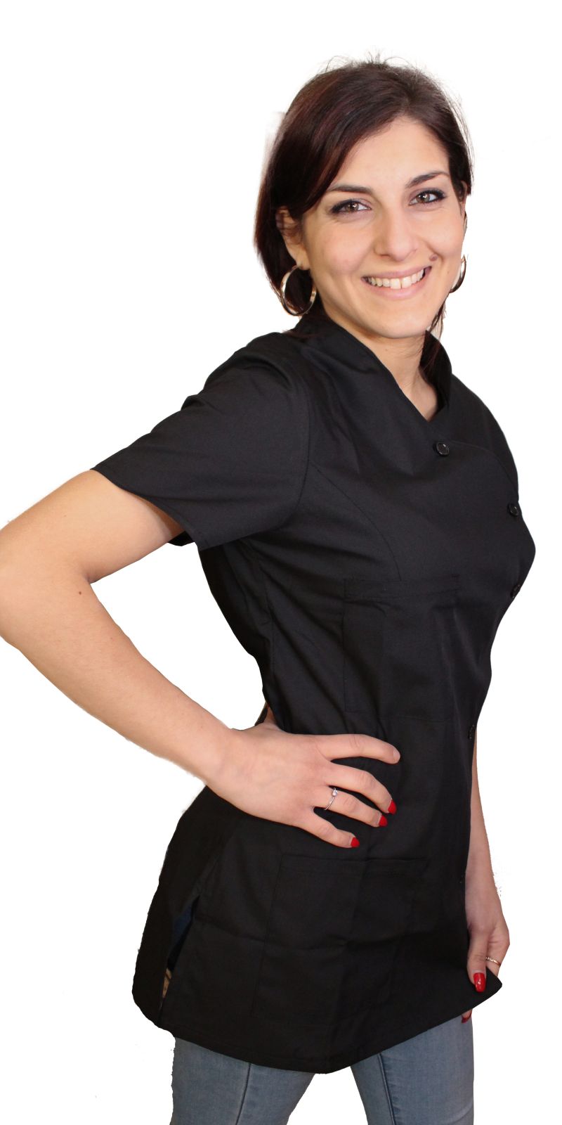Camice da lavoro donna,casacca,divisa slim nero mezza manica "mod. Londinese" COD: 6909