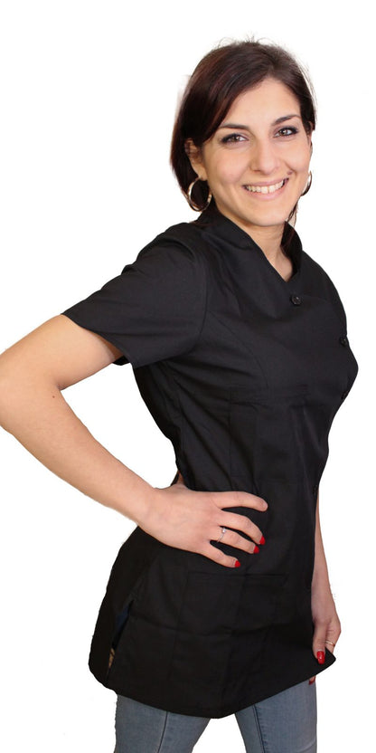 Camice da lavoro donna,casacca,divisa slim nero mezza manica "mod. Londinese" COD: 6909