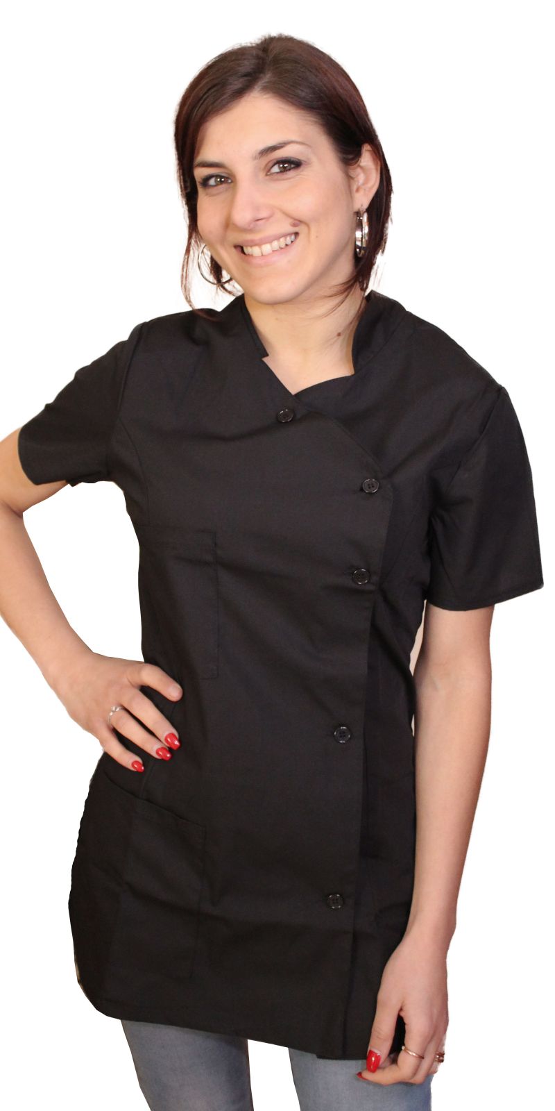 Camice da lavoro donna,casacca,divisa slim nero mezza manica "mod. Londinese" COD: 6909