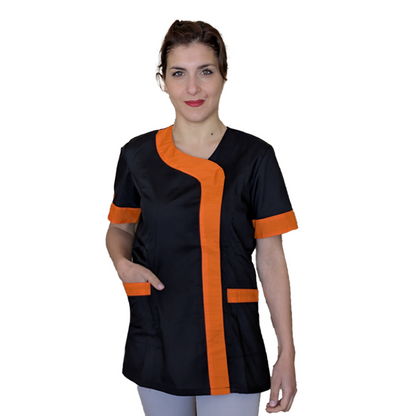 Camice,casacca da lavoro donna mod beauty, Nero inserto arancio  Cod: 27019