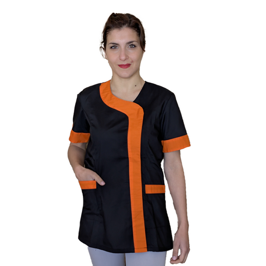 Camice,casacca da lavoro donna mod beauty, Nero inserto arancio  Cod: 27019