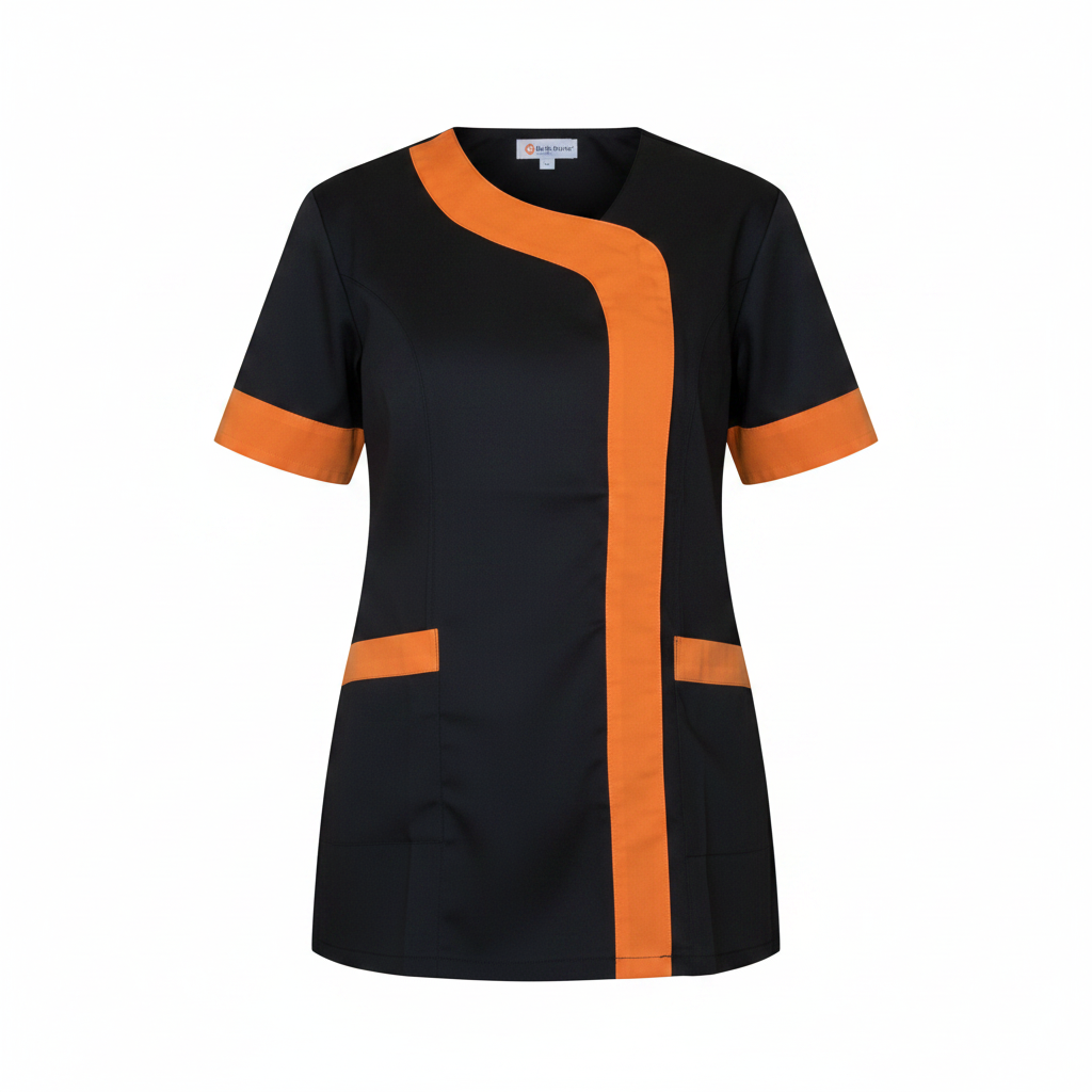 Camice da Lavoro Donna Mod. Beauty Nero Inserto Arancio, Made in Italy – COD: 27019