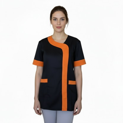 Camice,casacca da lavoro donna mod beauty, Nero inserto arancio  Cod: 27019