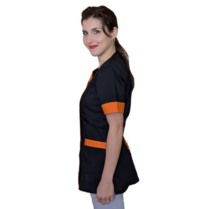 Camice,casacca da lavoro donna mod beauty, Nero inserto arancio  Cod: 27019