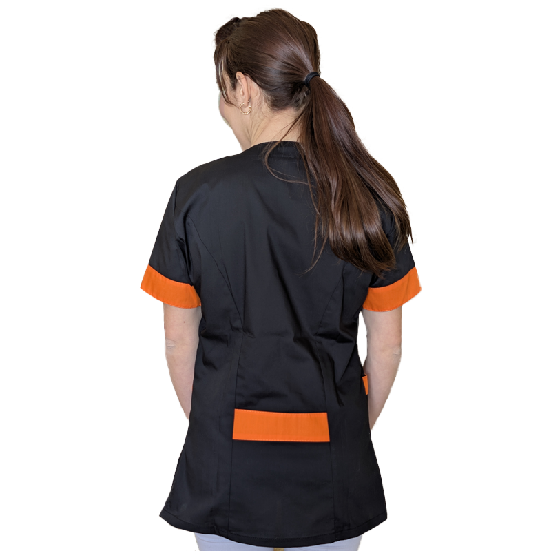 Camice,casacca da lavoro donna mod beauty, Nero inserto arancio  Cod: 27019