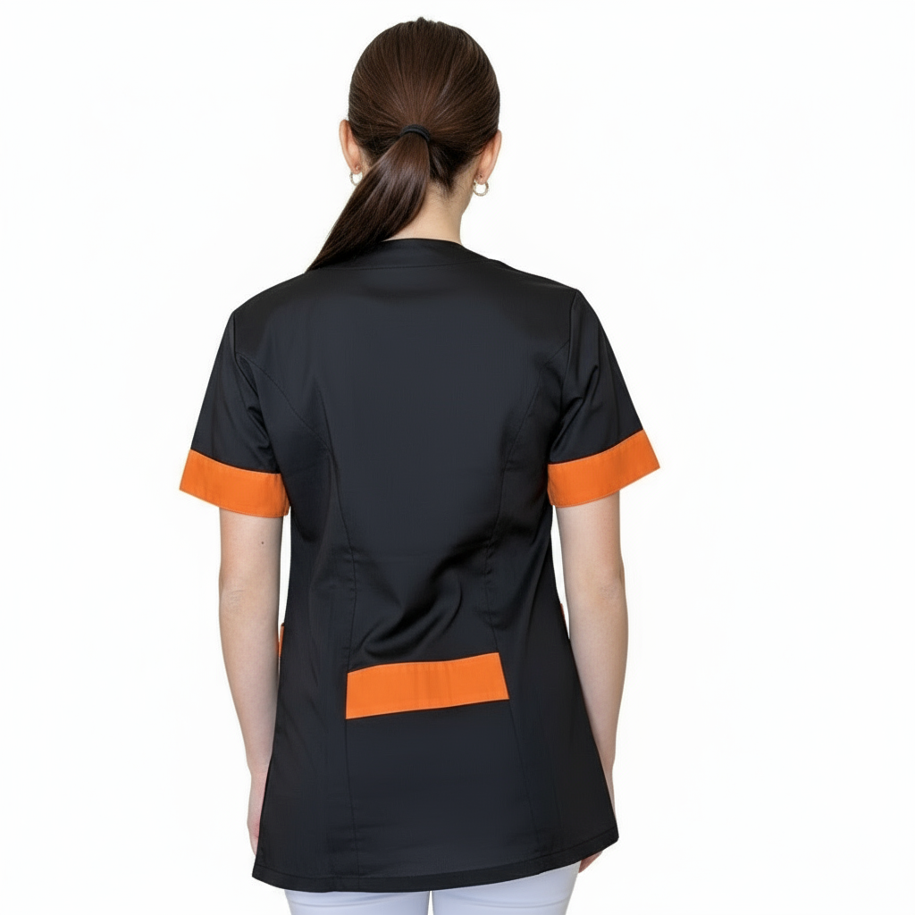 Camice,casacca da lavoro donna mod beauty, Nero inserto arancio  Cod: 27019