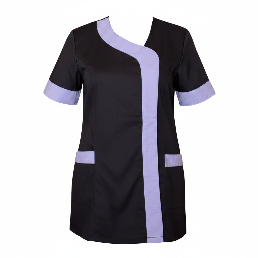 Camice da Lavoro Donna Mod. Beauty Nero Inserto Lilla, Made in Italy – COD: 2401