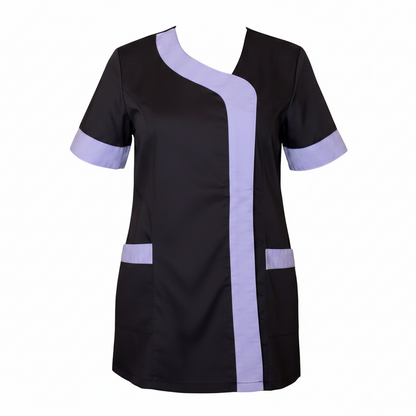 Camice da Lavoro Donna Mod. Beauty Nero Inserto Lilla, Made in Italy – COD: 2401