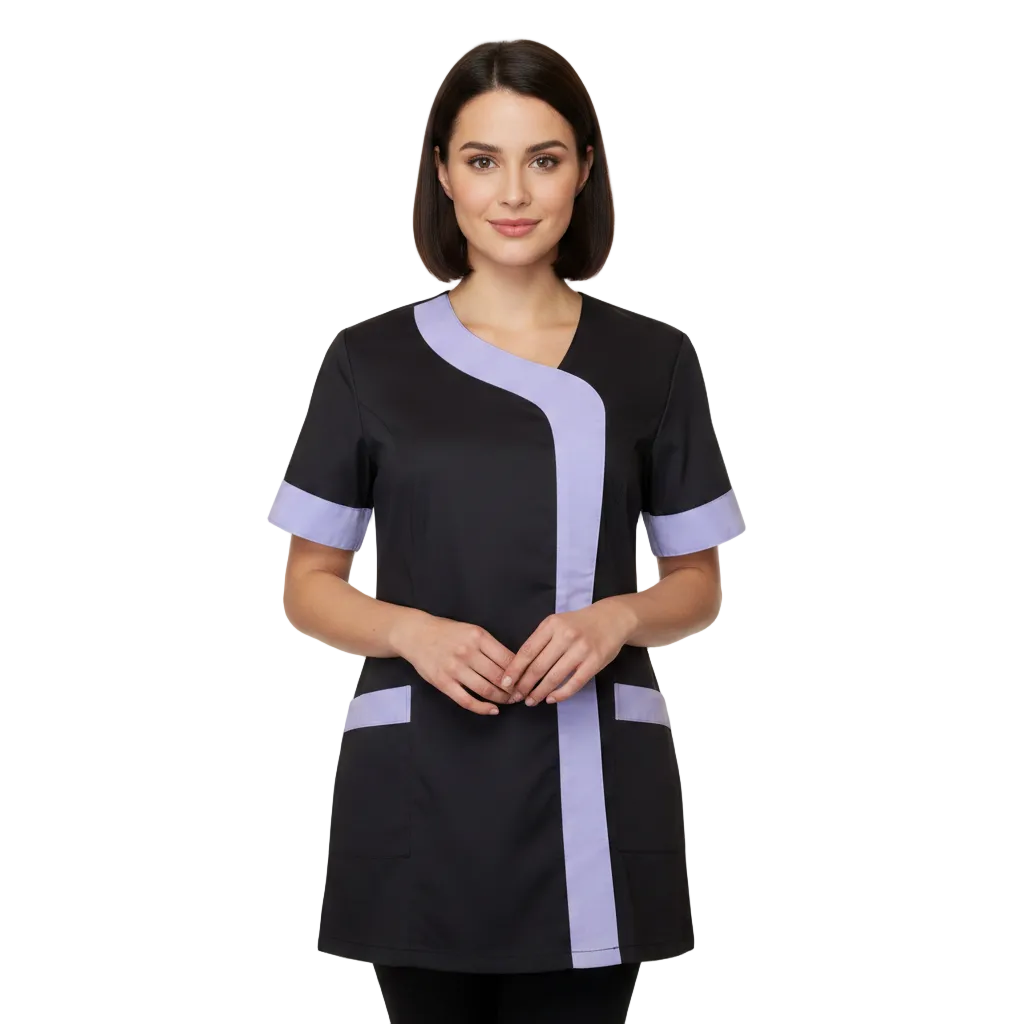 Camice da Lavoro Donna Mod. Beauty Nero Inserto Lilla, Made in Italy – COD: 2401