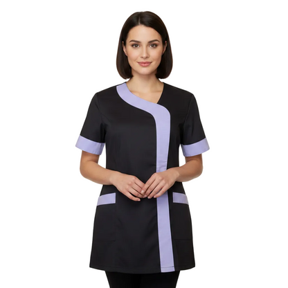Camice da Lavoro Donna Mod. Beauty Nero Inserto Lilla, Made in Italy – COD: 2401