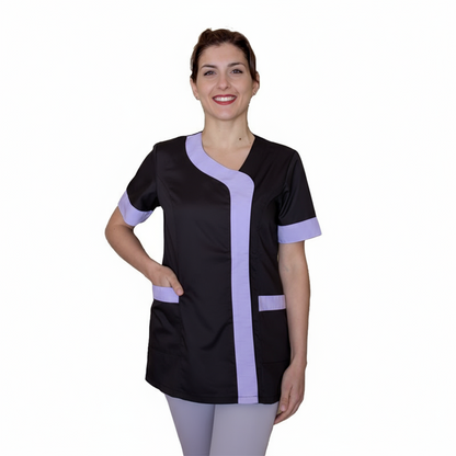 Camice,casacca da lavoro donna mod beauty, Nero inserto Lilla 2401