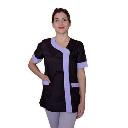 Camice,casacca da lavoro donna mod beauty, Nero inserto Lilla 2401