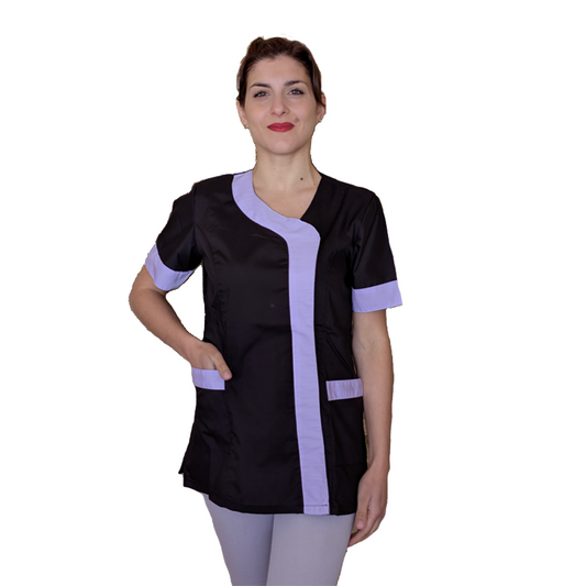 Camice,casacca da lavoro donna mod beauty, Nero inserto Lilla 2401