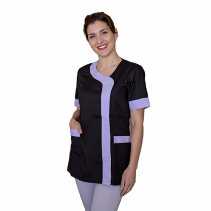 Camice,casacca da lavoro donna mod beauty, Nero inserto Lilla 2401