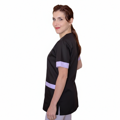 Camice,casacca da lavoro donna mod beauty, Nero inserto Lilla 2401