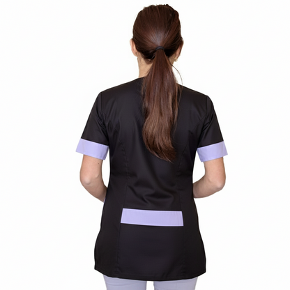 Camice,casacca da lavoro donna mod beauty, Nero inserto Lilla 2401