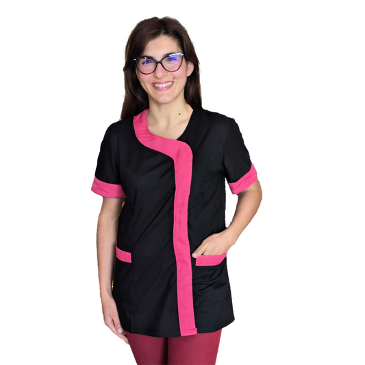 Camice,casacca da lavoro donna mod beauty, Nero inserto fuchsia Cod: 290720