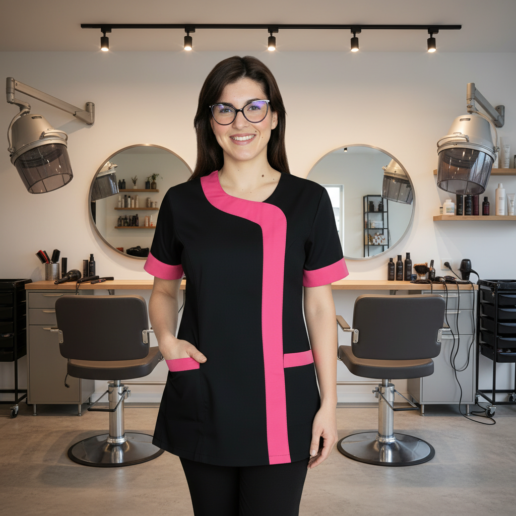 Camice,casacca da lavoro donna mod beauty, Nero inserto fuchsia Cod: 290720