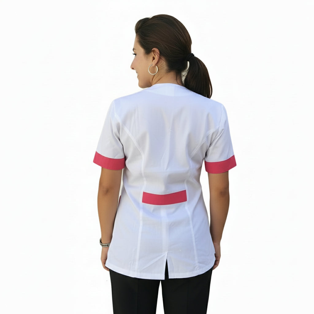 camice,casacca da lavoro donna,mod. beauty bianco inserto fuchsia Cod:290725