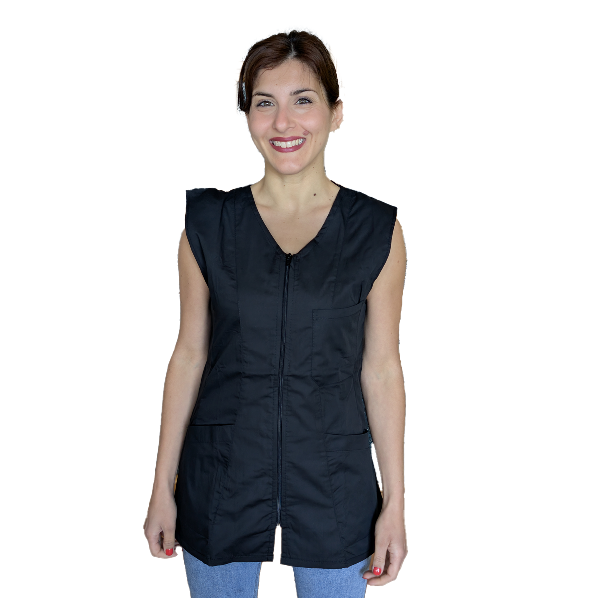 camice da lavoro donna,Casacca giromanica ZIP "Nero" Cod: 2006