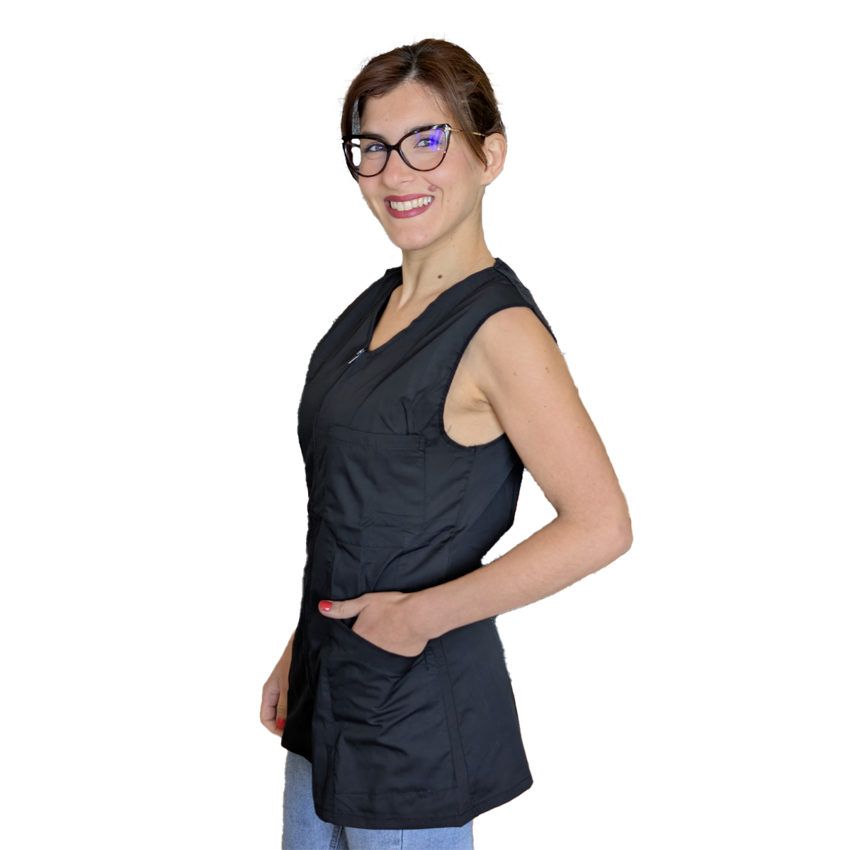 camice da lavoro donna,Casacca giromanica ZIP "Nero" Cod: 2006