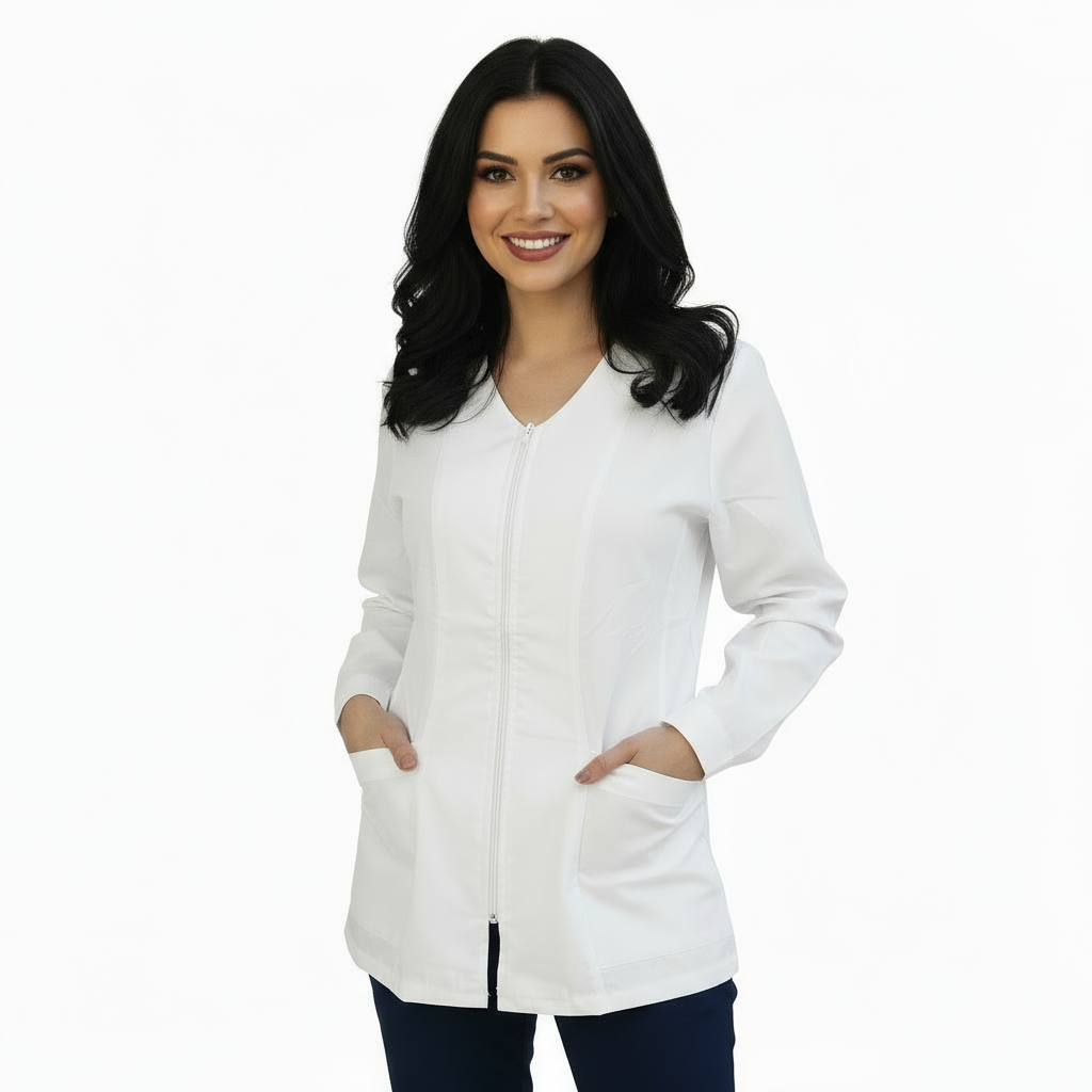 Camice da lavoro,casacca zip bianco Manica lunga Cod:1706