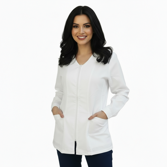 Camice Casacca da Lavoro Donna con Zip Bianco Manica Lunga cod. 1706 – Made in Italy