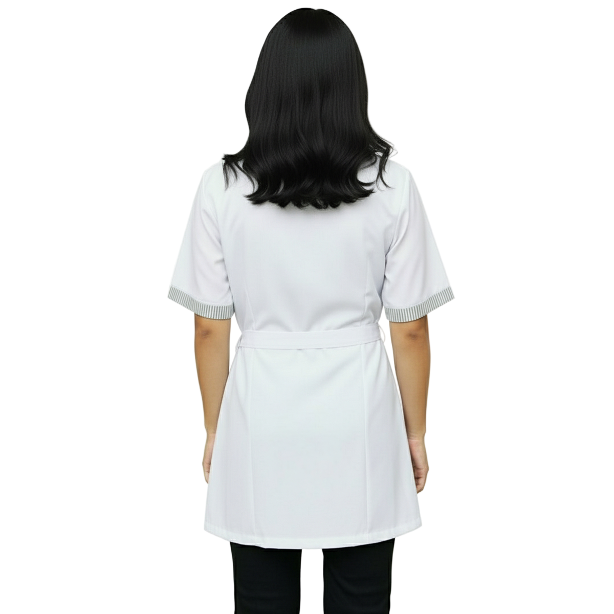 camice da lavoro,casacca donna bianco profilo verde MM corto cod: 7241