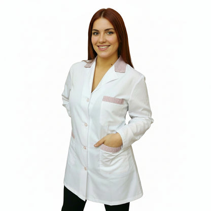 camice da lavoro,casacca donna bianco profilo rosso ML corto cod: 7234