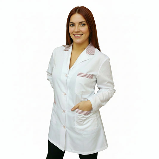 camice da lavoro,casacca donna bianco profilo rosso ML corto cod: 7234