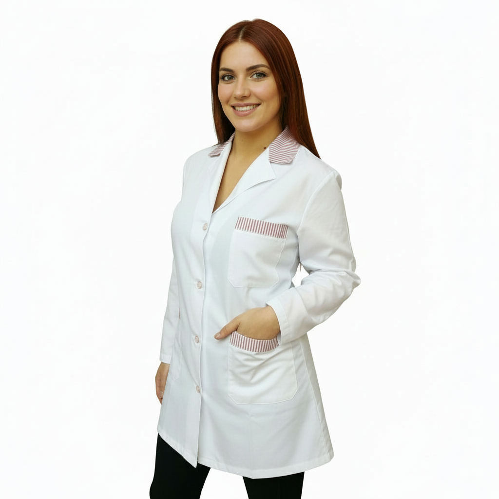 camice da lavoro,casacca donna bianco profilo rosso ML corto cod: 7234