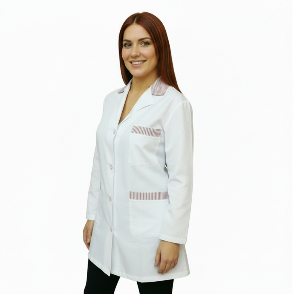 camice da lavoro,casacca donna bianco profilo rosso ML corto cod: 7234