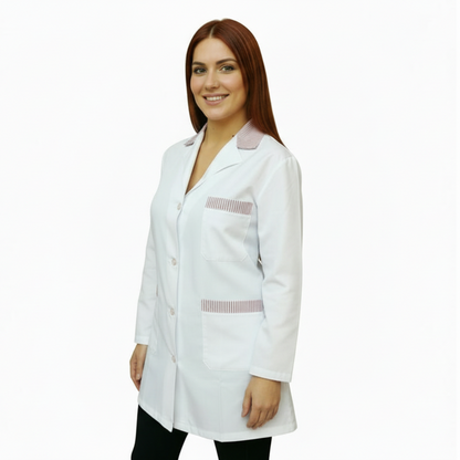 camice da lavoro,casacca donna bianco profilo rosso ML corto cod: 7234