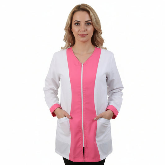 Camice da lavoro donna,casacca zip bianco bicolore ML COD: 1406